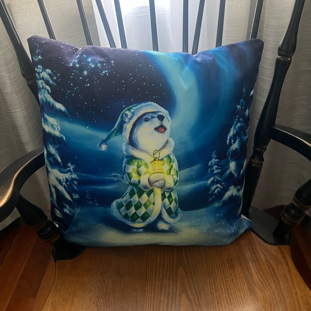 Holiday Festive Blue and Green Holiday Light Up Pillow